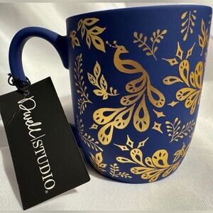 Dwell Studios Soft Touch Rich Purple/Royal Blue and Gold Peacock Mug
